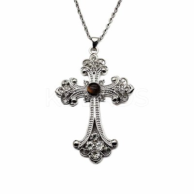 Vintage sparkling Alloy Rhinestone Cross Pendants Necklaces for Women IL0019-14-1
