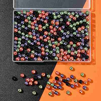 4 Strands 4 Colors Baking Paint Pearlized Glass Pearl Round Bead Strands HY-FS0001-09-1