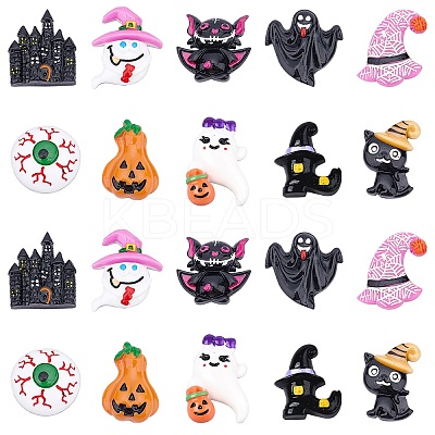 20Pcs 10 Style Halloween Theme Opaque Resin Cabochons RESI-SC0001-63-1