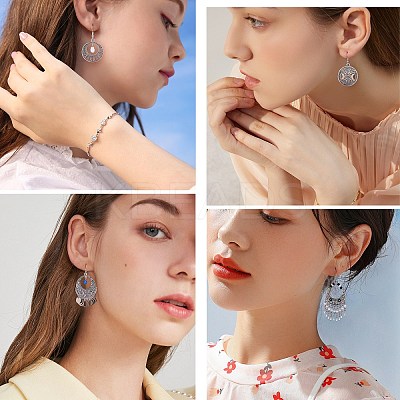 4Pair 4 Style Filigree Coin Dangle Earrings EJEW-SW00009-1