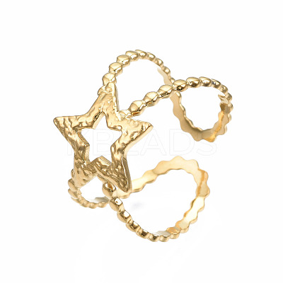 304 Stainless Steel Star Open Cuff Ring RJEW-T023-05G-1