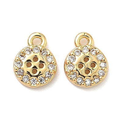 Brass Micro Pave Cubic Zirconia Flat Round Button Charms KK-A281-02G-1