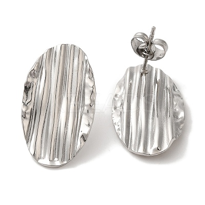 304 Stainless Steel Groove Oval Stud Earrings EJEW-C114-29P-1