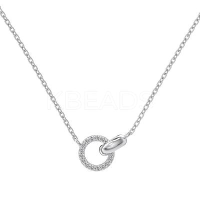 Round Ring 925 Sterling Silver Pave Cubic Zirconia Pendant Necklaces for Women NJEW-F338-05P-1