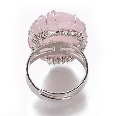 Adjustable Natural Rose Quartz Finger Rings RJEW-L090-B07-1