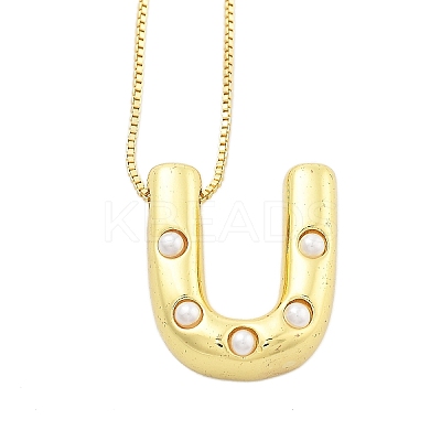 Brass & Plastic Pearl Letter Pendant Box Chain Necklaces for Women LS-NJEW-U017-01G-21-1