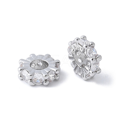 Brass Micro Pave Clear Cubic Zirconia Spacer Beads KK-F892-29P-1