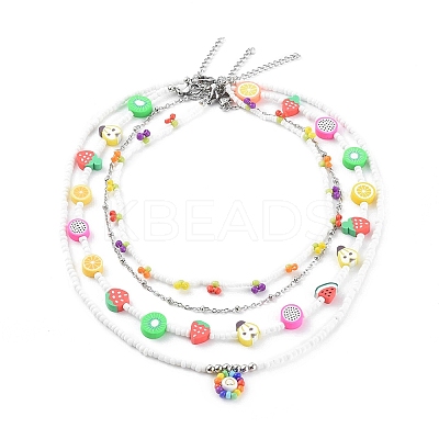 Beaded Necklaces & 304 Stainless Steel Satellite Chain Necklace Sets NJEW-JN03459-1