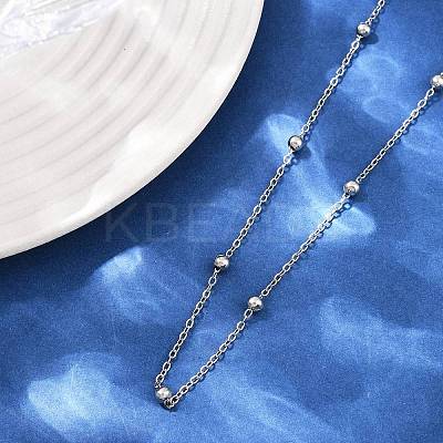 304 Stainless Steel 3MM Round Bead Cable Chain Necklaces for Women NJEW-G177-03A-P-1