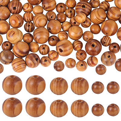 300Pcs 3 Styles Round Natural Wood Beads WOOD-GF0001-89B-1