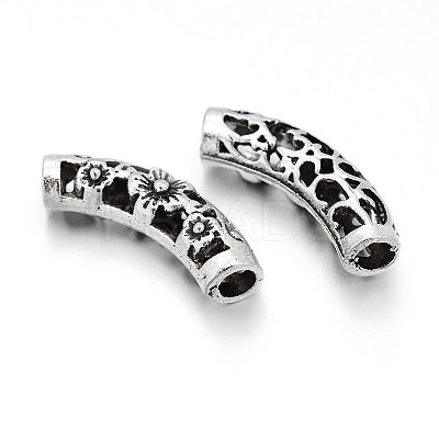 Hollow Tibetan Style Alloy Curved Tube Beads PALLOY-J589-01AS-1