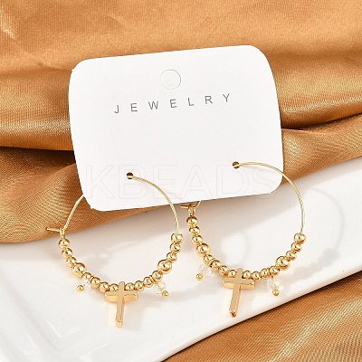 Brass Glass Hoop Earrings EJEW-U040-03G-1