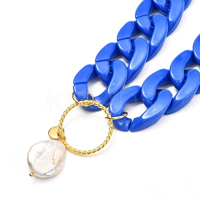 Ring with Natural Pearl Pendant Necklace for Teen Girl Women NJEW-JN03712-1