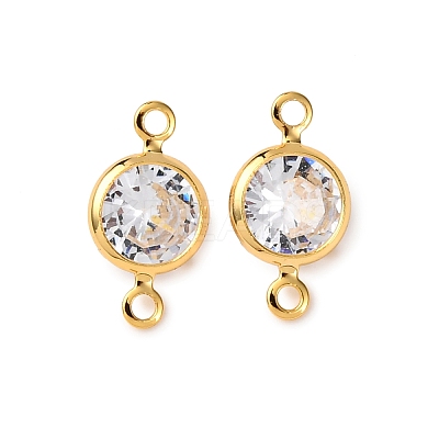 Brass Pave Clear Cubic Zirconia Connector Charms KK-Z121-06G-05-1