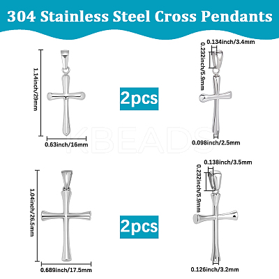 4Pcs 2 Styles 304 Stainless Steel Pendants STAS-BBC0007-68-1