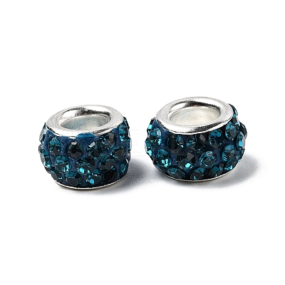 Polymer Clay Rhinestone European Large Hole Beads with Silver Color Plated Brass Cores FPDL-R002-04-1