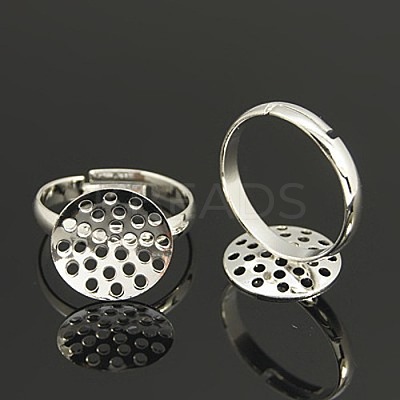 Adjustable 14mm Silver Color Plated Brass Sieve Ring Bases X-EC163-1S-1