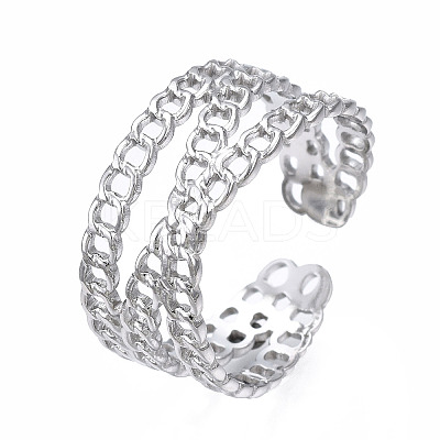 Non-Tarnish 304 Stainless Steel Criss Cross Open Cuff Ring X-RJEW-T023-43P-1