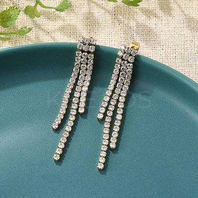 304 Stainless Steel Clear Cubic Zirconia Tassel Stud Earrings EJEW-Z094-01E-G-1