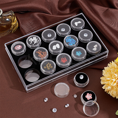 15 Slots Mini Round Plastic Jewelry Screw Top Bead Jars Sets with Velvet Inside AJEW-WH0472-42C-1