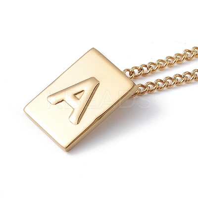 Stainless Steel Initial Letter Rectangle Pendant Necklace for Men Women LS-NJEW-E090-01G-01-1