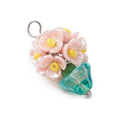 Glass Seed Beaded Flowerpot Pendants PALLOY-MZ00520-1