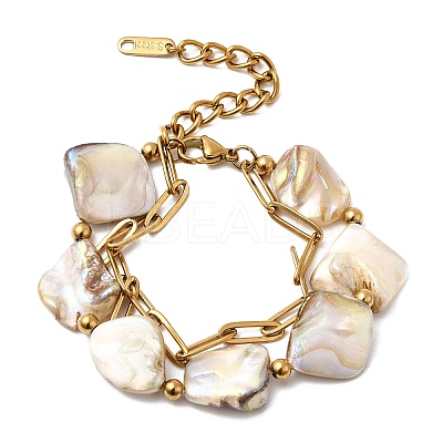 304 Stainless Steel & Natural Shell Double Layer Bracelets BJEW-G763-07G-1