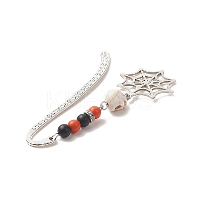 Halloween Theme Coffin Spider Web Alloy Hook Bookmarks AJEW-JK00217-1