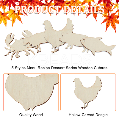100Pcs 5 Styles Unfinished Wooden Cutouts WOOD-OC0002-90-1