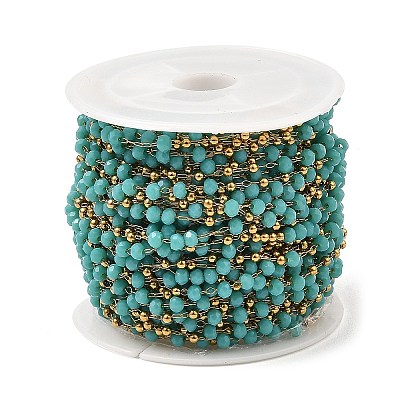 Rondelle Glass Beaded Link Chains CHS-G028-07G-02-1