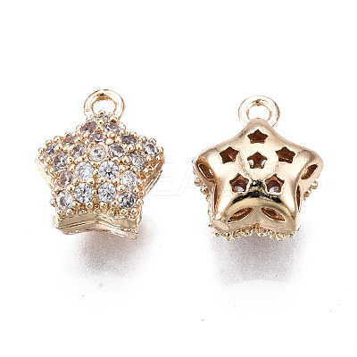 Hollow Brass Micro Pave Clear Cubic Zirconia Charms KK-S359-142-RS-1