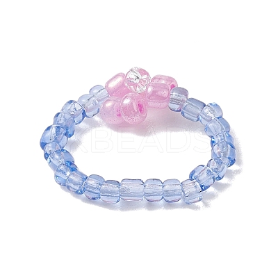 5Pcs 5 Colors Flower Glass Beads Stretch Rings for Women RJEW-JR00744-1