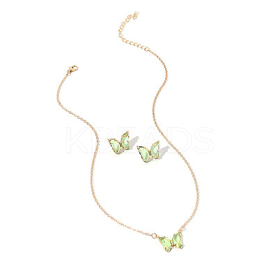 Butterfly Acrylic Rhinestone with Iron Pendant Necklaces & Stud Earrings Sets for Women WGFFCAF-07-1