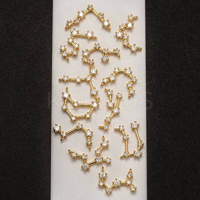 12Pcs 12 Style Brass Micro Clear Cubic Zirconia Pendants ZIRC-LS0001-02G-1