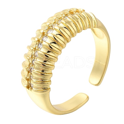 Brass Micro Pave Clear Cubic Zirconia Open Cuff Rings for Women RJEW-M021-03G-1