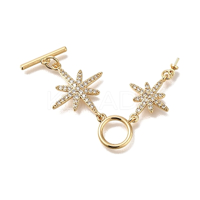 Brass Micro Pave Clear Cubic Zirconia Toggle Clasps KK-M301-21G-1