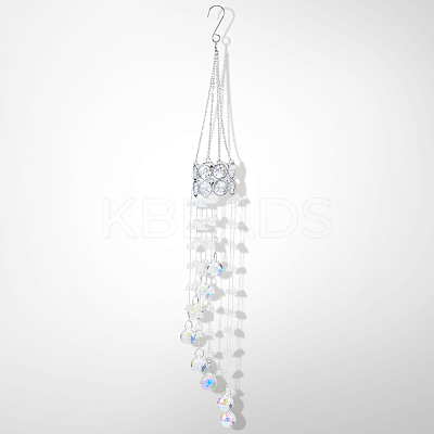 Flower Round Glass Beads Tassel Hanging Suncatchers for Window Garden Outdoor Decoration HJEW-WH20020-007D-1