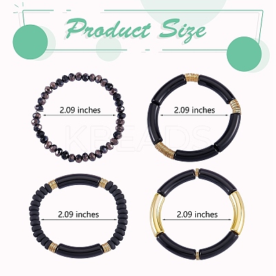 4Pcs 4 Style Acrylic Chunky Curved Tube Stretch Bracelet Sets BJEW-SW00074-02-1