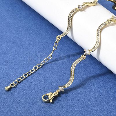 Brass Micro Pave Clear Cubic Zirconia Wave Link Chain Necklaces for Women NJEW-B157-22G-1