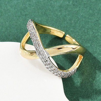 Brass Micro Pave Cubic Zirconia Cuff Rings RJEW-D326-03G-1