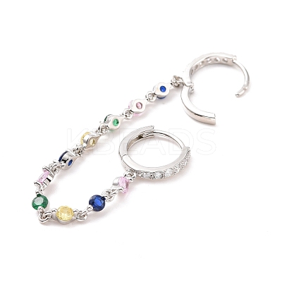Colorful Cubic Zirconia Dangle Chains Double Hoop Earrings EJEW-C030-14P-1