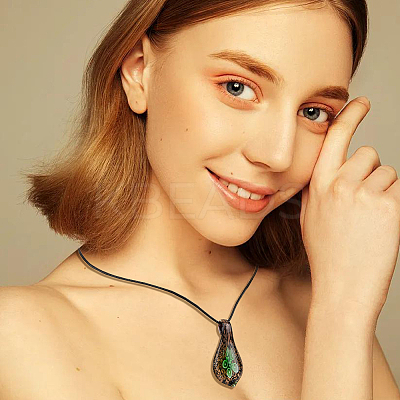 2 Sets 2 Colors Teardrop with Flower Glass Dangle Earrings & Pendant Necklace SJEW-FI0001-14-1