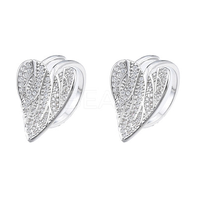 Clear Cubic Zirconia Heart Leaf Open Cuff Ring RJEW-T016-42P-1