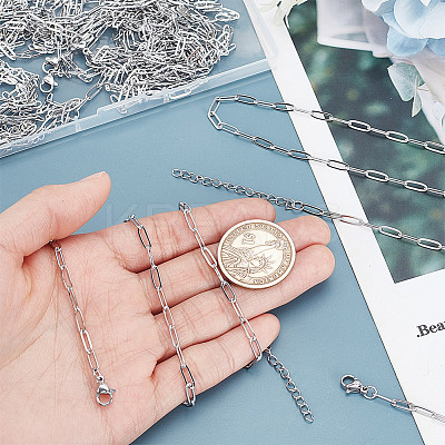12Pcs 667 Stainless Steel Paperclip Chain Necklaces for Women Men NJEW-NB0001-23-1