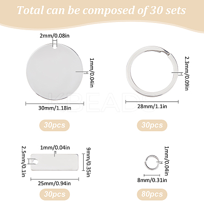 DIY Rectangle/Flat Round Stainless Steel Blank Tag Keychain Making Kit DIY-SC0026-56-1