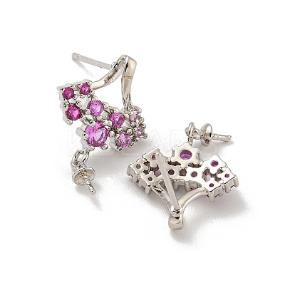 Rack Plating Brass Micro Pave Clear Cubic Zirconia Studs Earrings Finding KK-T072-13P-01-1