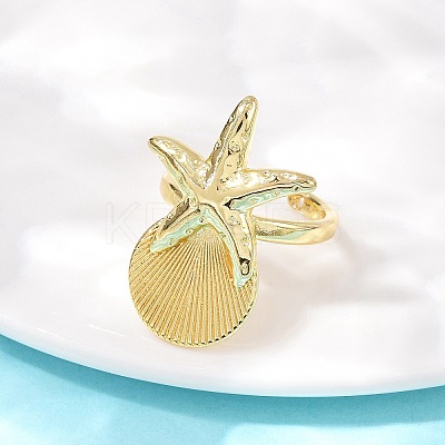 Ocean Theme Brass Cuff Rings RJEW-C135-01G-12-1