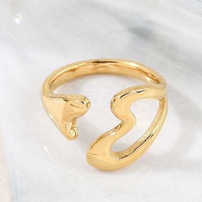 304 Stainless Steel Heart Open Cuff Rings for Women RJEW-B110-01G-1