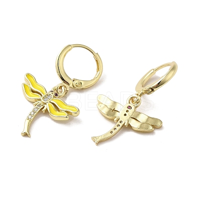 Dragonfly Real 18K Gold Plated Brass Dangle Leverback Earrings EJEW-L268-011G-04-1