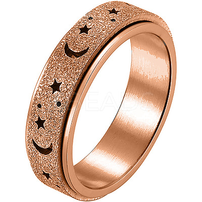 201 Stainless Steel Moon and Star Rotatable Finger Ring MOST-PW0001-005B-04-1